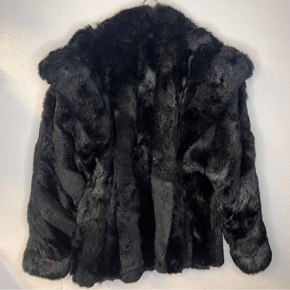 Vintage Bermans black rabbit fur coat sz M - Picture 3 of 9